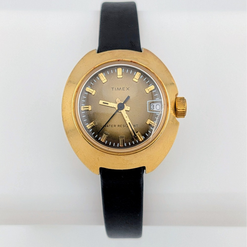 Vintage Timex Gold-Tone Brown Gradient Dial Manual Wind Women's Watch 27mm